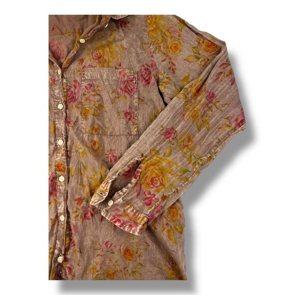 The Nu Vintage Button Front Floral Distressed Top Size Large - Picture 4 of 5